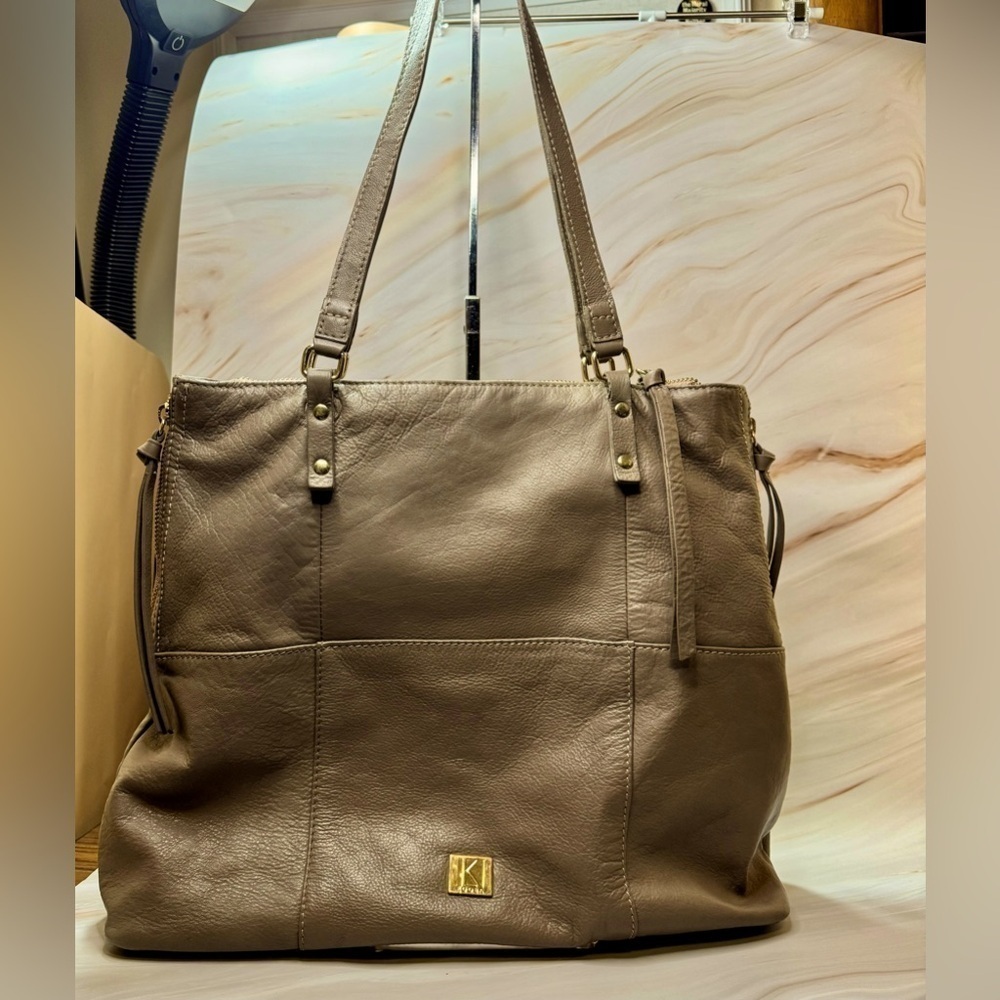 Kooba Everett Taupe Leather Tote Bag Large